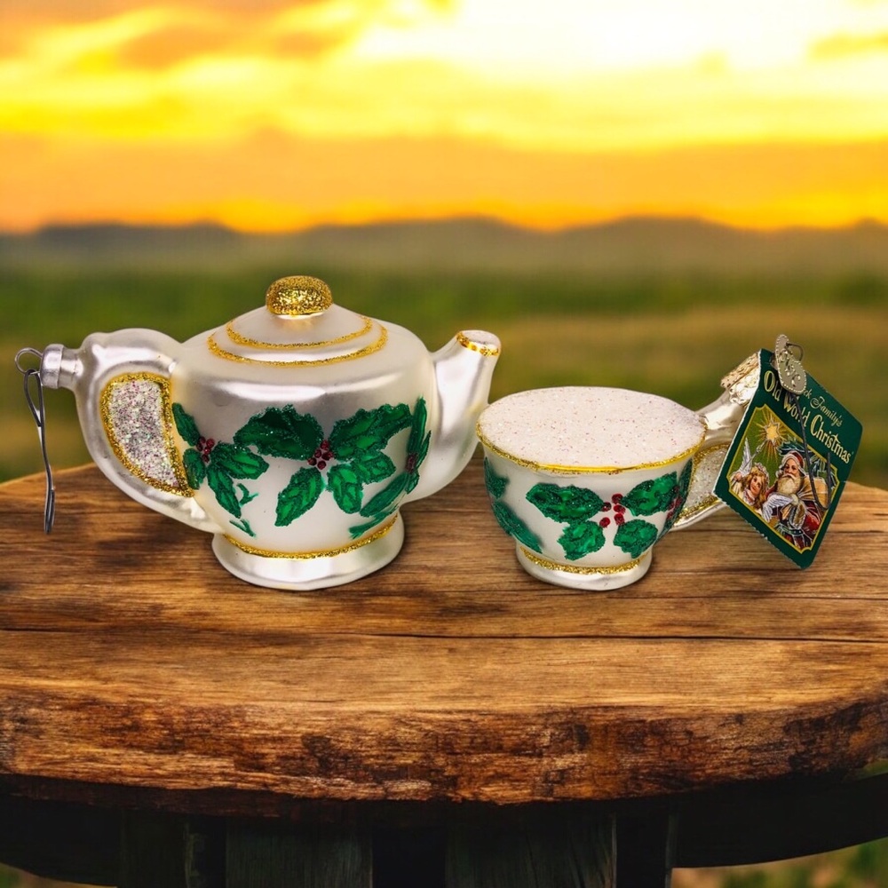 Old World Christmas OWC Blown Glass Katherine's Teapot & Teacup Set Granny Gift